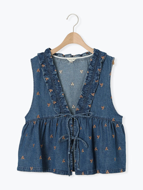 Samansa Mos2「刺繍デニムベスト」|ダウンベスト・ベスト|