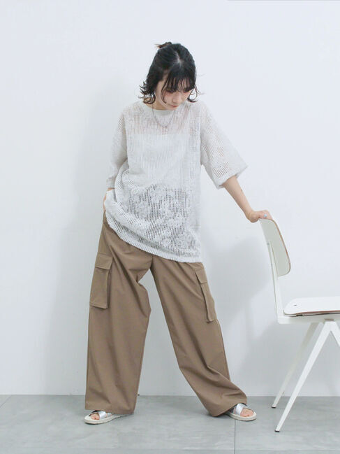 Samansa Mos2 blue「チュールフラワーコードTシャツ」|Tシャツ・カットソー|