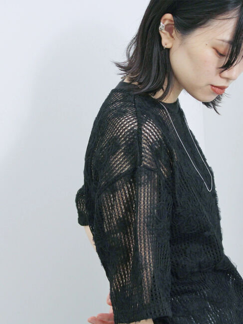 Samansa Mos2 blue「チュールフラワーコードTシャツ」|Tシャツ・カットソー|