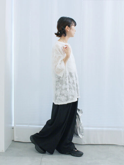 Samansa Mos2 blue「チュールフラワーコードTシャツ」|Tシャツ・カットソー|