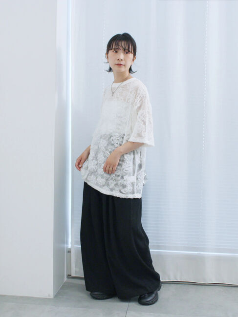 Samansa Mos2 blue「チュールフラワーコードTシャツ」|Tシャツ・カットソー|