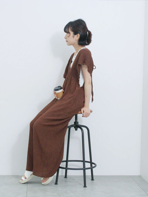 Samansa Mos2 blue「楊柳ワイドロンパース」|その他|