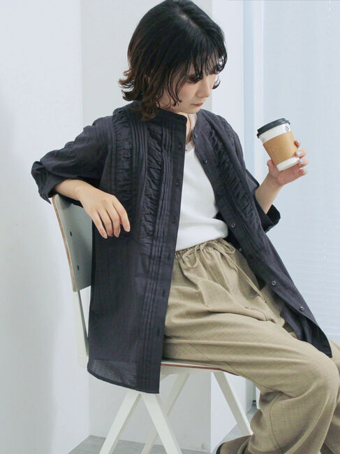 Samansa Mos2 blue「ピンタックブラウス」|シャツ・ブラウス|