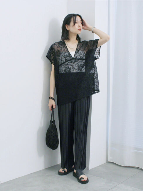 Samansa Mos2 blue「レースブラウス」|シャツ・ブラウス|