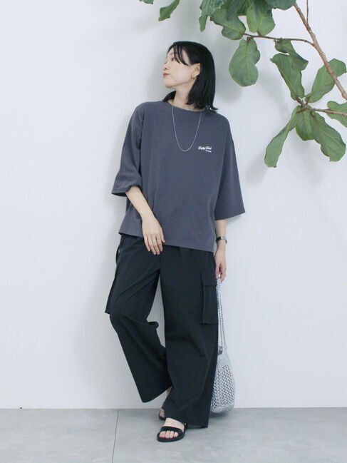 Samansa Mos2 blue「ポンチロゴ刺繍プルオーバー」|Tシャツ・カットソー|