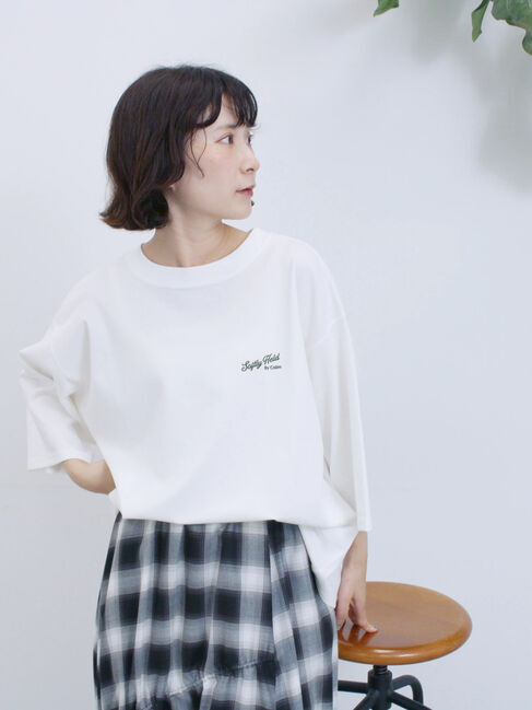 Samansa Mos2 blue「ポンチロゴ刺繍プルオーバー」|Tシャツ・カットソー|