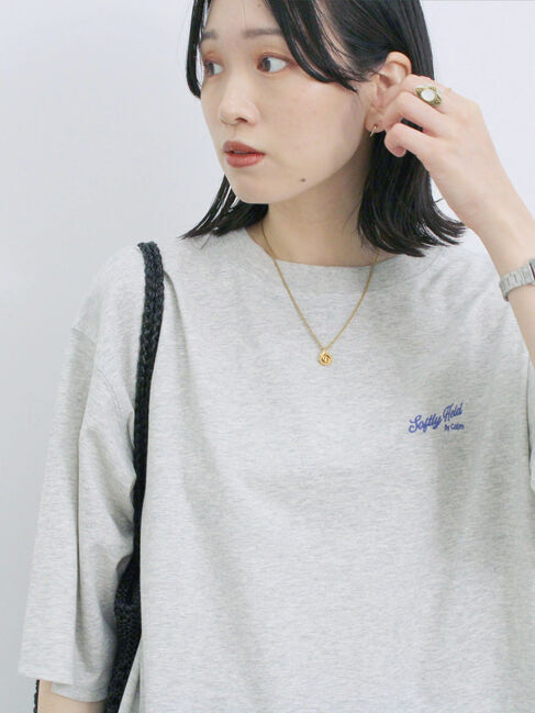 Samansa Mos2 blue「ポンチロゴ刺繍プルオーバー」|Tシャツ・カットソー|ＴＯＰグレー