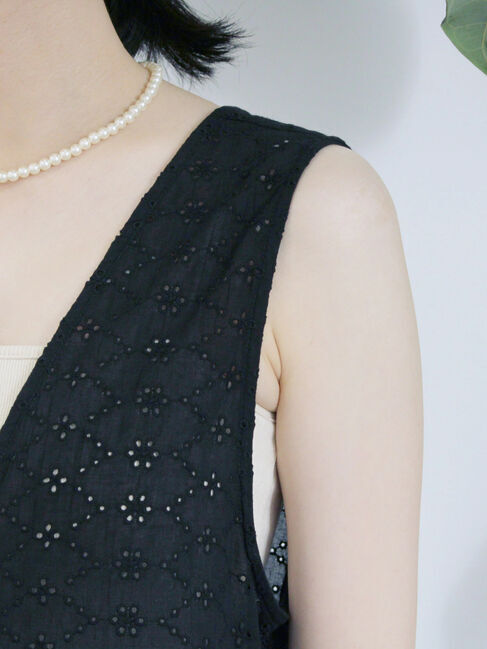 Samansa Mos2 blue「カットワークレースベスト」|シャツ・ブラウス|