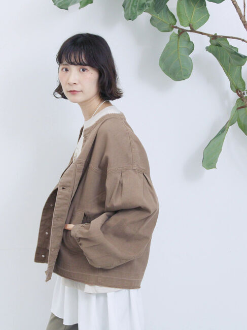 Samansa Mos2 blue「【ECO DENIM 】 ノーカラーブルゾン」|ブルゾン・スタジャン|