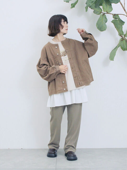 Samansa Mos2 blue「【ECO DENIM 】 ノーカラーブルゾン」|ブルゾン・スタジャン|