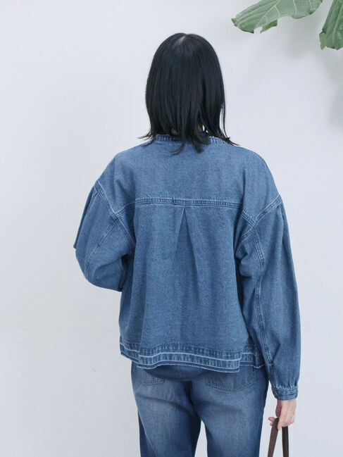 Samansa Mos2 blue「【ECO DENIM 】 ノーカラーブルゾン」|ブルゾン・スタジャン|