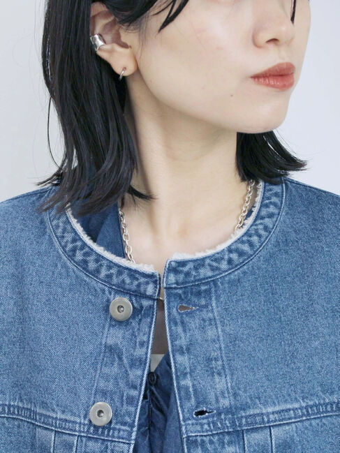 Samansa Mos2 blue「【ECO DENIM 】 ノーカラーブルゾン」|ブルゾン・スタジャン|