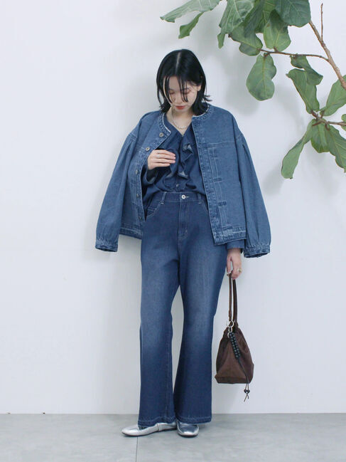 Samansa Mos2 blue「【ECO DENIM 】 ノーカラーブルゾン」|ブルゾン・スタジャン|