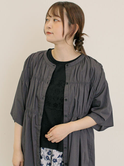 Samansa Mos2「シャーリングチュニック」|シャツ・ブラウス|チャコールグレー