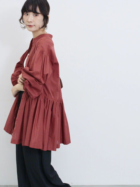 Samansa Mos2 blue「切り替えギャザーチュニックブラウス」|シャツ・ブラウス|