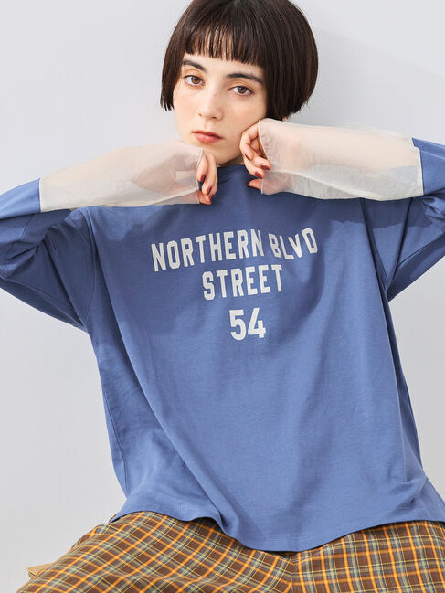 SM2「袖口シアー切替ロゴプリントカットソー」|Tシャツ・カットソー|ブルー