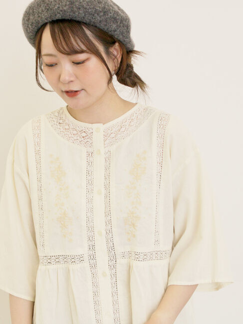 Samansa Mos2「花刺繍切替えブラウス」|シャツ・ブラウス|