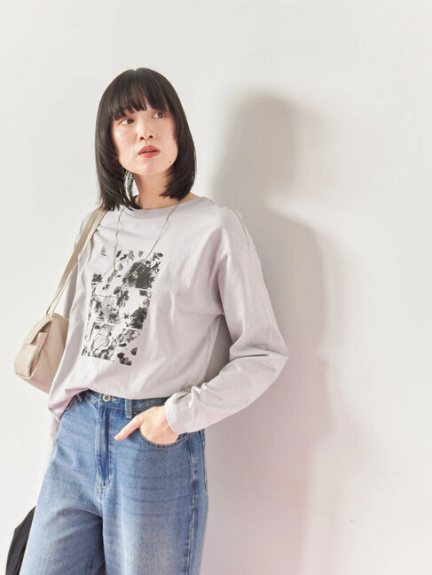 Samansa Mos2 blue「箔フォトプリントロンT」|Tシャツ・カットソー|