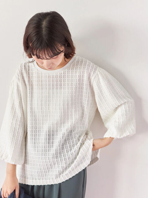 Samansa Mos2 blue「ジャカードボリュームスリーブプルオーバー」|Tシャツ・カットソー|