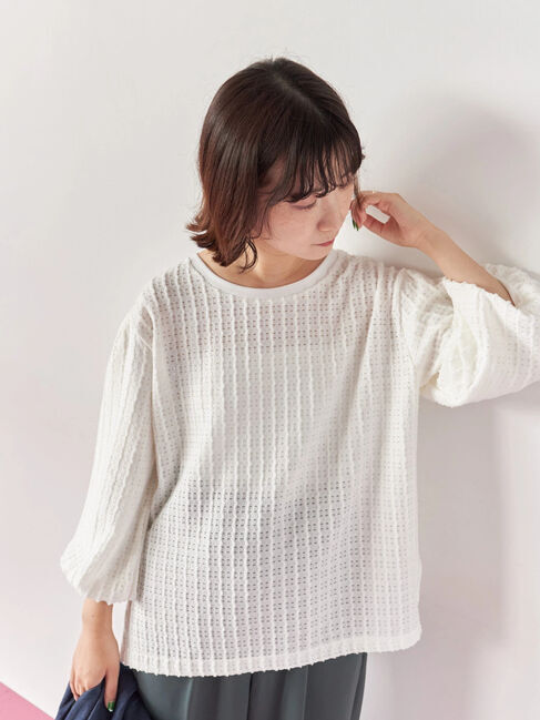 Samansa Mos2 blue「ジャカードボリュームスリーブプルオーバー」|Tシャツ・カットソー|