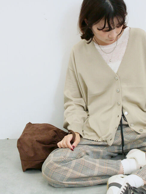 Samansa Mos2 blue「裾ドロストニットカーディガン」|カーディガン|