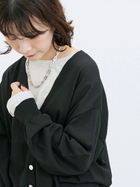 Samansa Mos2 blue「裾ドロストニットカーディガン」|カーディガン|