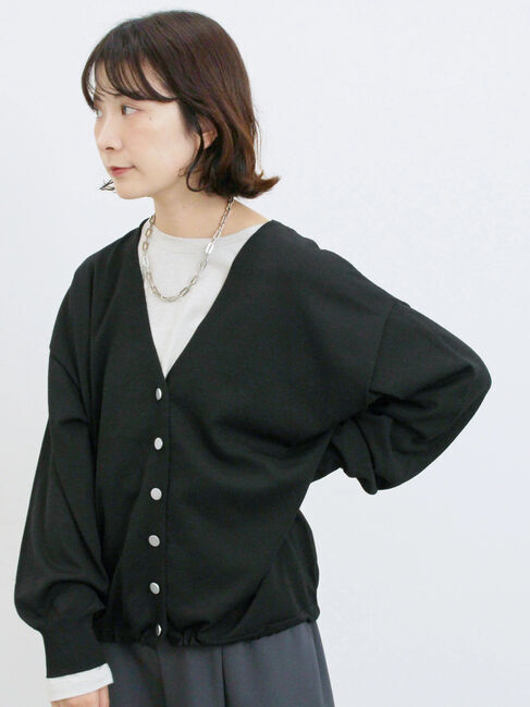 Samansa Mos2 blue「裾ドロストニットカーディガン」|カーディガン|