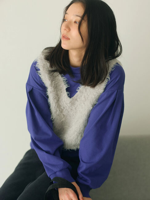 Samansa Mos2 blue「ポンチ袖タックプルオーバー」|Tシャツ・カットソー|