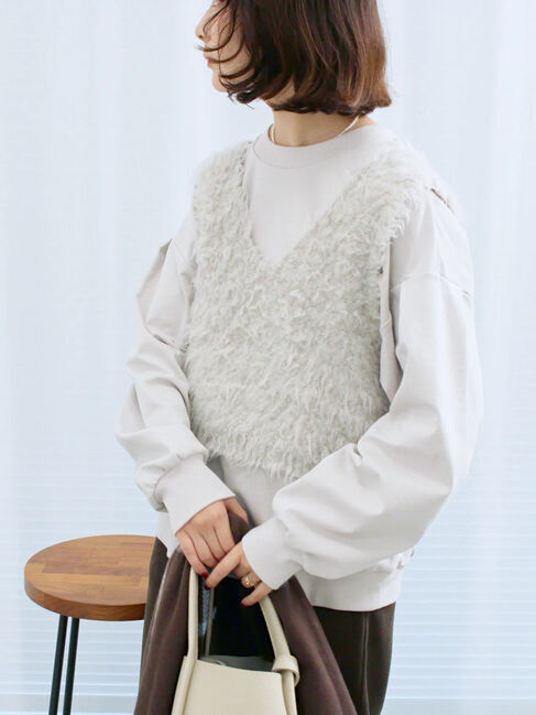 Samansa Mos2 blue「ポンチ袖タックプルオーバー」|Tシャツ・カットソー|