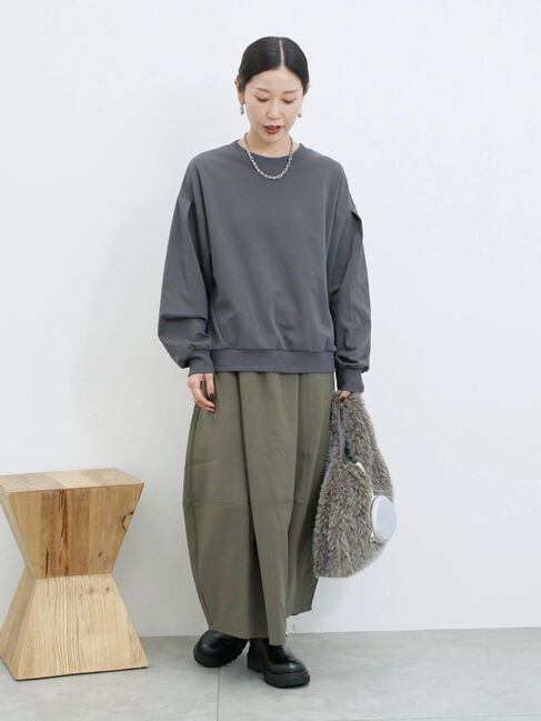 Samansa Mos2 blue「ポンチ袖タックプルオーバー」|Tシャツ・カットソー|