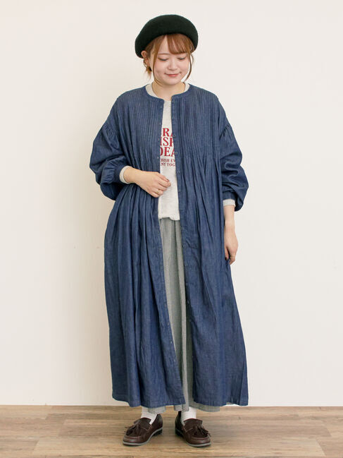 Samansa Mos2「【S/Mサイズ】綿麻/デニムピンタックワンピース」|ワンピース|ネイビー
