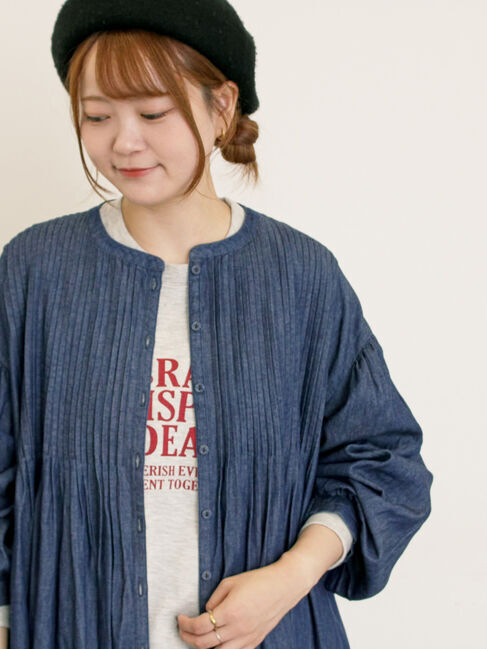 Samansa Mos2「【S/Mサイズ】綿麻/デニムピンタックワンピース」|ワンピース|