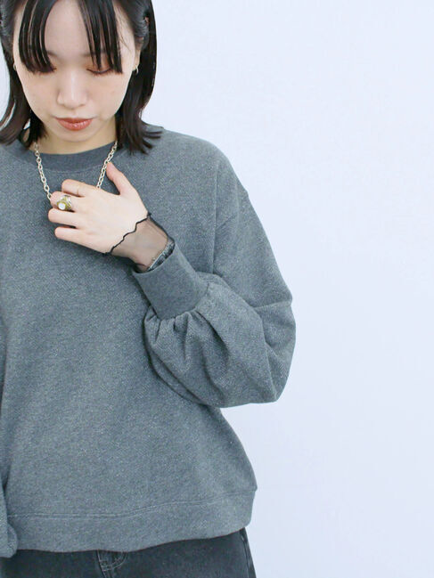 Samansa Mos2 blue「膨れジャガード袖チュールプルオーバー」|Tシャツ・カットソー|