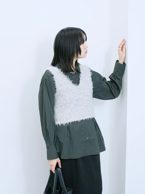 Samansa Mos2 blue「◎マットサテンタックシャツ」|シャツ・ブラウス|