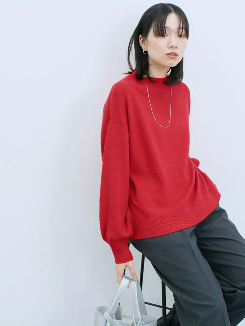 Samansa Mos2 blue「【Hug knit】袖ボリュームハイネックプルオーバー」|ニット・セーター|