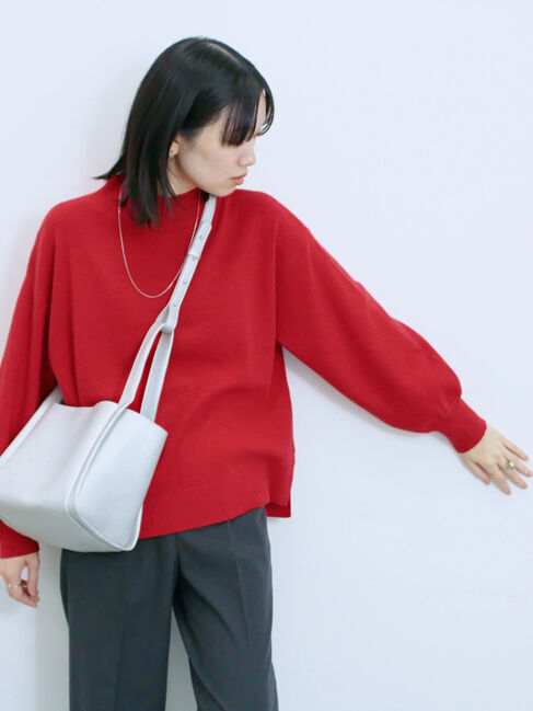 Samansa Mos2 blue「【Hug knit】袖ボリュームハイネックプルオーバー」|ニット・セーター|