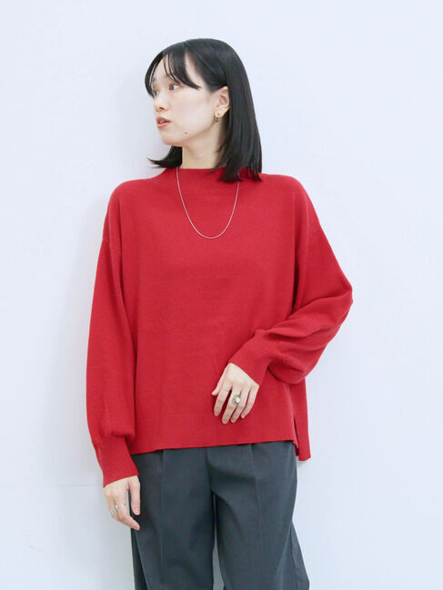 Samansa Mos2 blue「【Hug knit】袖ボリュームハイネックプルオーバー」|ニット・セーター|
