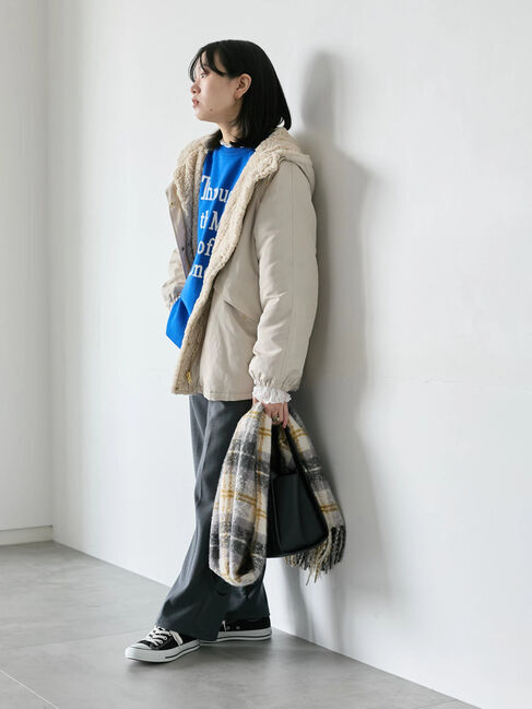 Samansa Mos2 blue「リバーシブルボアマウンテンパーカー」|ブルゾン・スタジャン|