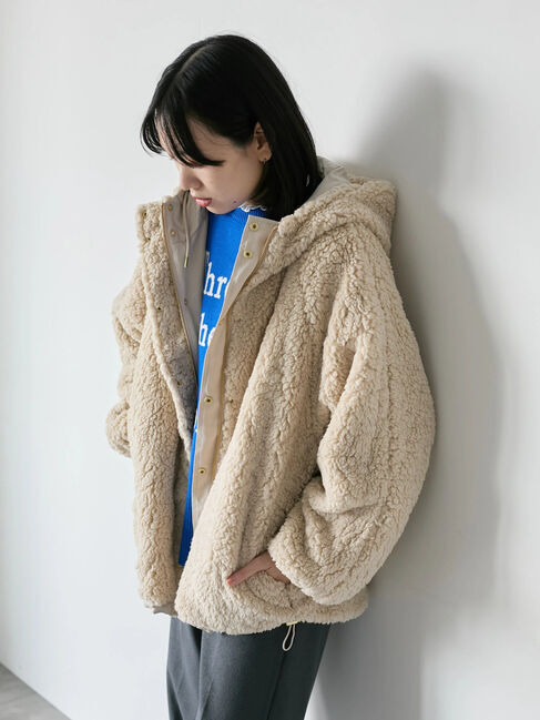 Samansa Mos2 blue「リバーシブルボアマウンテンパーカー」|ブルゾン・スタジャン|