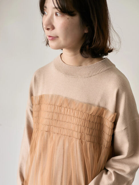 Samansa Mos2 blue「◎チュールドッキングニット」|ニット・セーター|