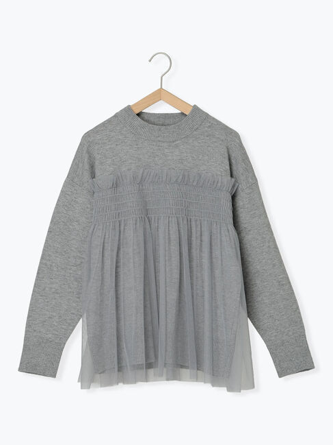 Samansa Mos2 blue「◎チュールドッキングニット」|ニット・セーター|