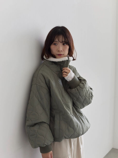 Samansa Mos2 blue「衿ボアキルトジャケット」|その他|