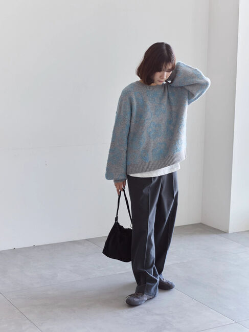 Samansa Mos2 blue「花柄シャギーニットプルオーバー」|ニット・セーター|