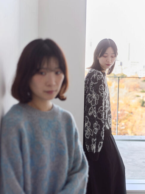 Samansa Mos2 blue「花柄シャギーニットプルオーバー」|ニット・セーター|