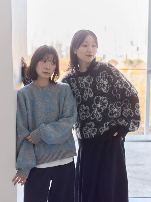 Samansa Mos2 blue「花柄シャギーニットプルオーバー」|ニット・セーター|