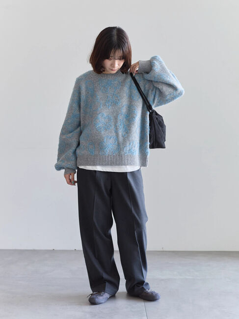 Samansa Mos2 blue「花柄シャギーニットプルオーバー」|ニット・セーター|