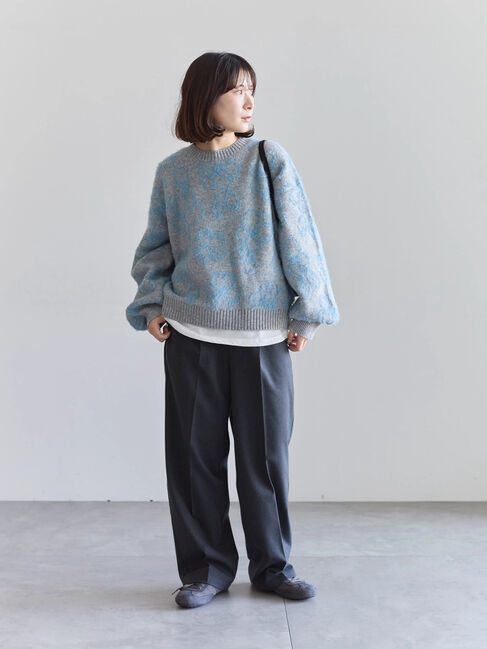 Samansa Mos2 blue「花柄シャギーニットプルオーバー」|ニット・セーター|