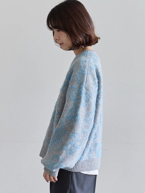 Samansa Mos2 blue「花柄シャギーニットプルオーバー」|ニット・セーター|
