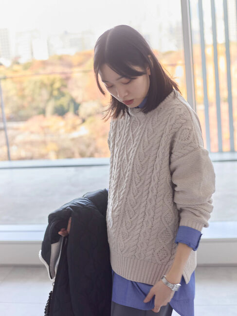 Samansa Mos2 blue「ラメモールケーブルニットプルオーバー」|ニット・セーター|