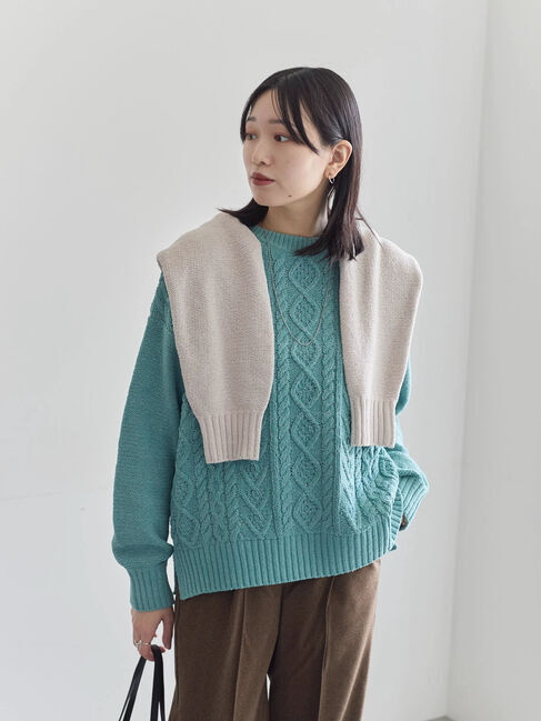 Samansa Mos2 blue「ラメモールケーブルニットプルオーバー」|ニット・セーター|